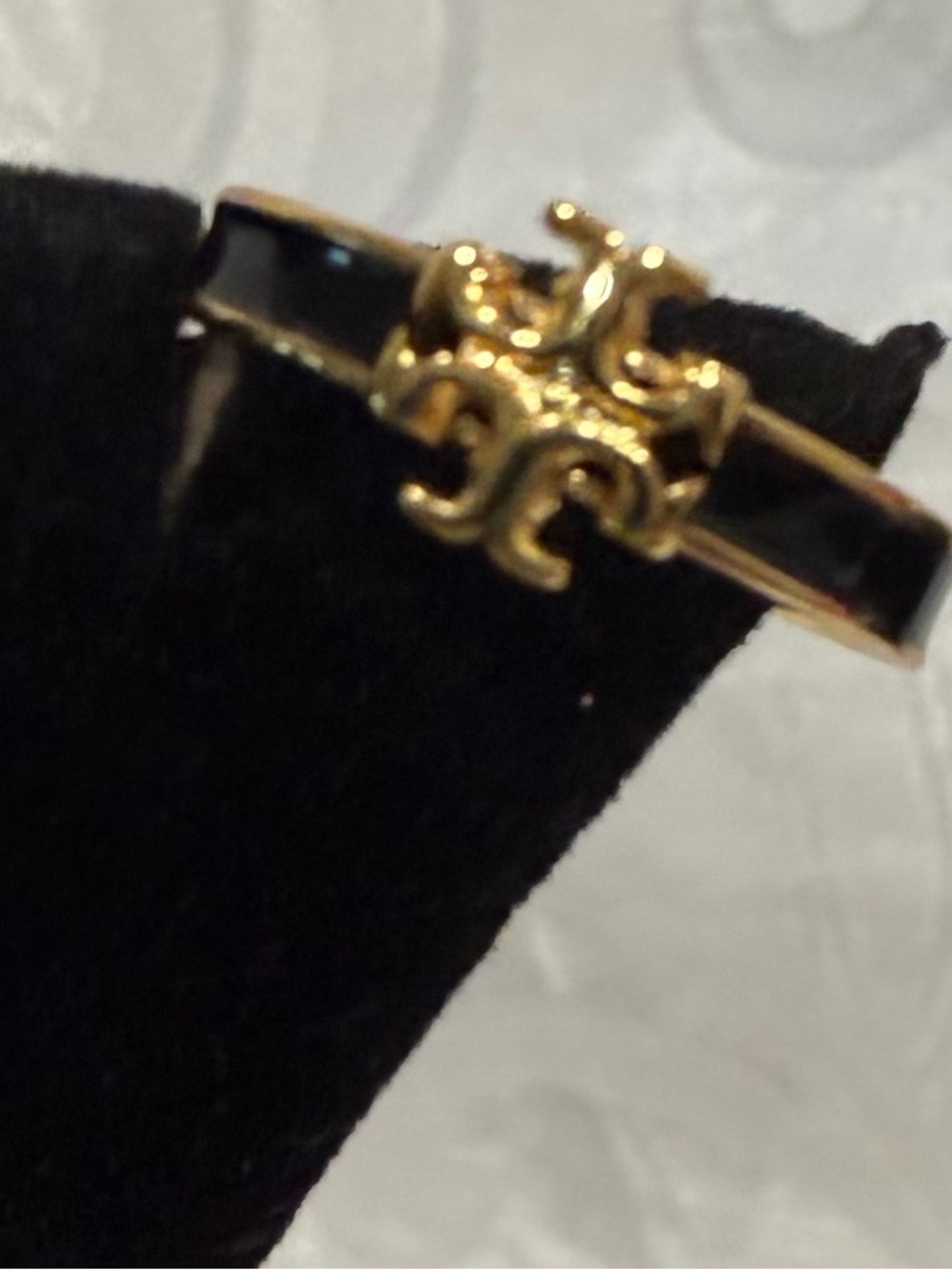Tory Burch Gold-Tone Ring with Black Enamel Band - Picture 2 of 4